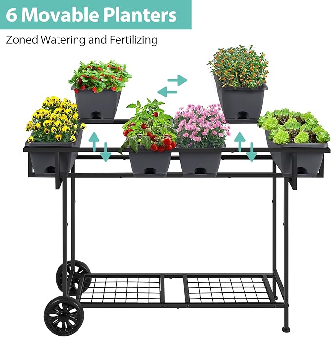 YBING Raised Garden Bed with Wheels Outdoor Elevated Planter Box Stand 6 Pocket Raised Flower Bed with Legs and Storage Shelf Herb Garden Planter for Patio 30 Tall Dark Grey