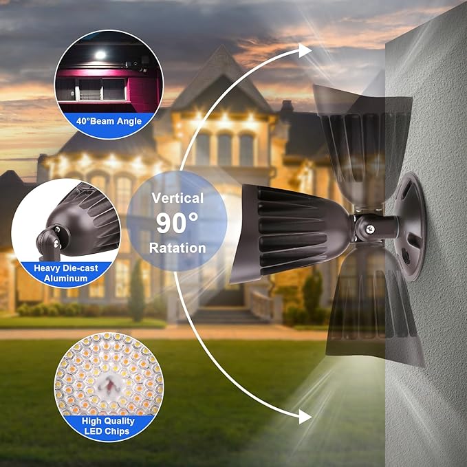 OSTEK 25W LED Bullet Spotlight - 3500LM 3CCT Selectable (3000K/4000K/5000K) 0-10V Dimmable IP65 Landscape Flood Light with Knuckle Mount UL DLC Listed (120-277V) (1-Pack) (12-Pack)