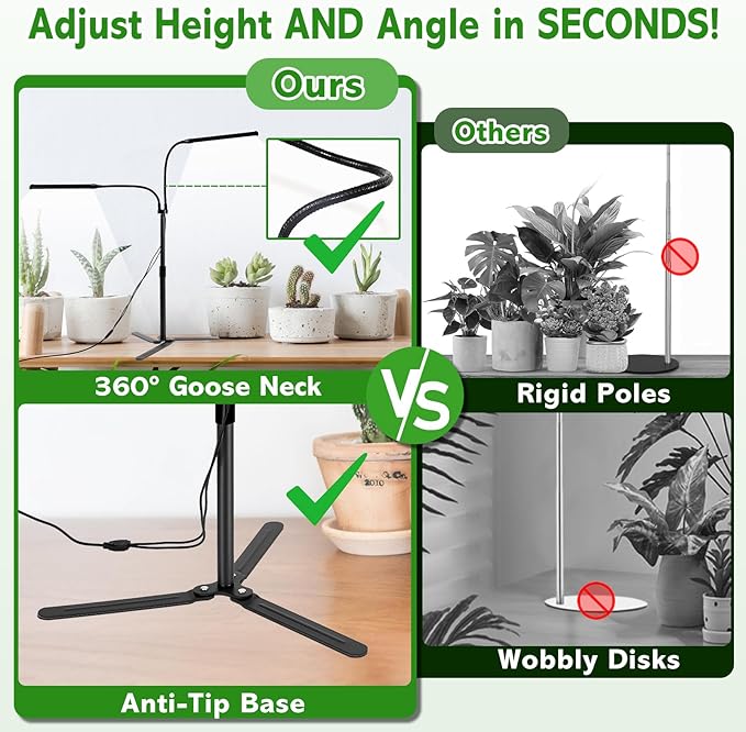 Grow Lights for Indoor Plants Full Spectrum LED Plant Light Features a Telescoping Rod and a Collapsible Standing Base Gooseneck Dimmable Auto Timer for Succulents Houseplants Seedlings