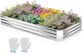 HAPPYGRILL 8x4x1FT Galvanized Raised Garden Bed Outdoor Metal Planter Box for Vegetable Flower Fruit Herb Galvanized Metal Garden Box with Open-Ended Base