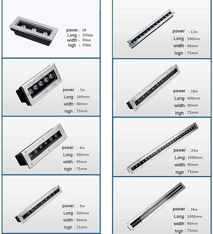 Recessed Rectangular Underground Light - IP65 Waterproof LED Spotlight for Outdoor Use 5W Warm White &amp 36W Blue Options