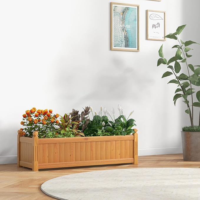 HAPPYGRILL Raised Garden Bed Elevated Planter Box with Drainage Holes Outdoor Wood Planter Container for Vegetables Flowers &amp Herbs Planter Raised Beds for Garden Patio Balcony
