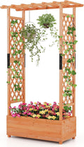LDAILY Moccha Raised Garden Bed with Trellis Wood Garden Planter with Hanging Roof Drainage Holes Freestanding Elevated Planter Box for Climbing Plants Vines Flowers 43.5 x 17.5 x 72