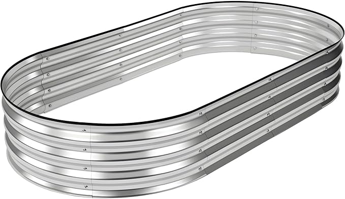 NEWBULIG Heavy-Duty Galvanized Oval Raised Garden Bed for Outdoor Metal Planter Box with Open Base Easy Assembly with Safe Edges for Vegetables/Flowers/Herbs