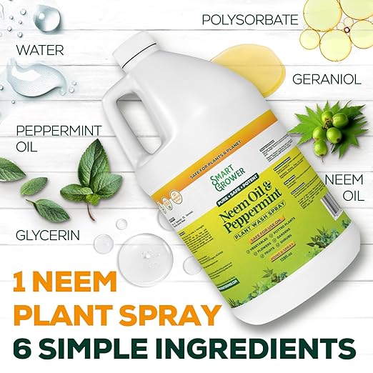 Neem Oil Spray for Plants with Peppermint Oil Natural Plant Wash Made for Indoor and Outdoor Plants Smart Grower 128oz Gallon Refill Ready to Use Spray