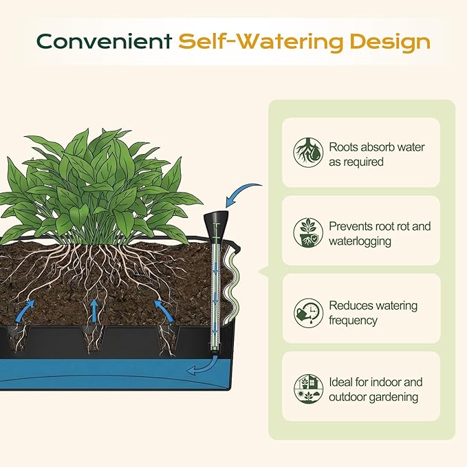 Aoodor Galvanized Raised Garden Bed 63'' Self-Watering Planter Box with Drainage Plug and Water Reservoir for Indoor &amp Outdoor Gardening Self-Watering Pot for Balcony Patio Backyard Green