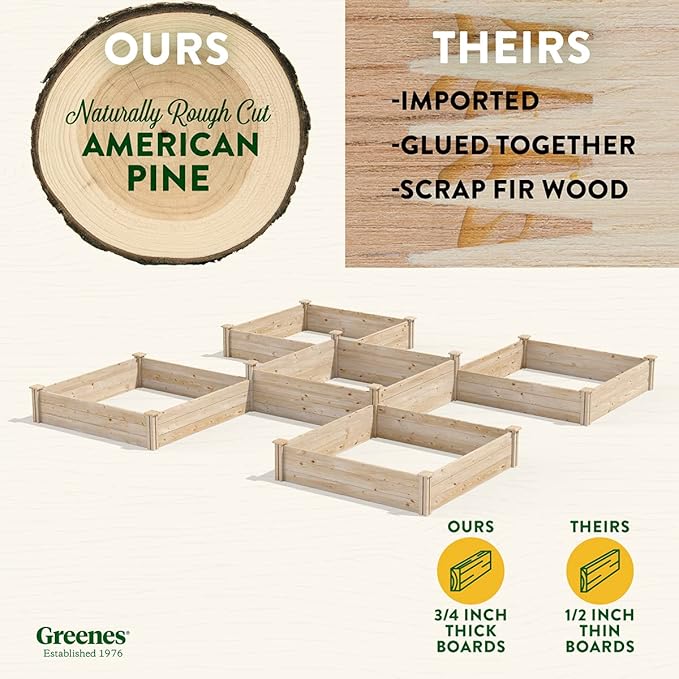 Greenes Fence Original Pine Raised Garden Bed 80 Sq. Ft. 12' x 12' x 10.5-14 - Made in USA with American Pine