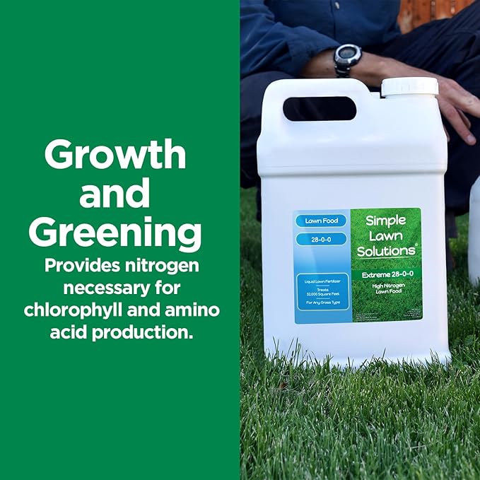 Maximum Green &amp Growth Fertilizer High Nitrogen 28-0-0 Lawn Food Liquid Fertilizer- Spring &amp Summer- Any Grass Type- Simple Lawn Solutions - Concentrated Quick &amp Slow Release Formula (2.5