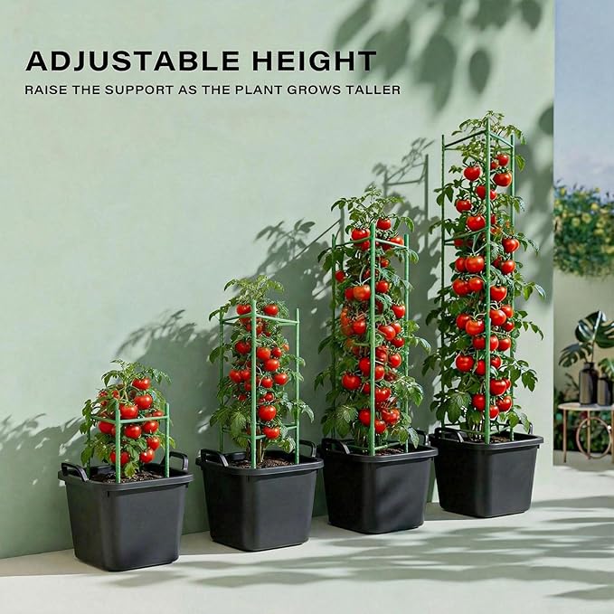 Halatool 63 Inch Tomato Cages 4 Pack Adiustable Plant Cages Assembled Tomato Garden Cages Stakes Vegetable Support Trellis with 120 Feet Twist Tie Snap-On for Vertical Climbing Plants