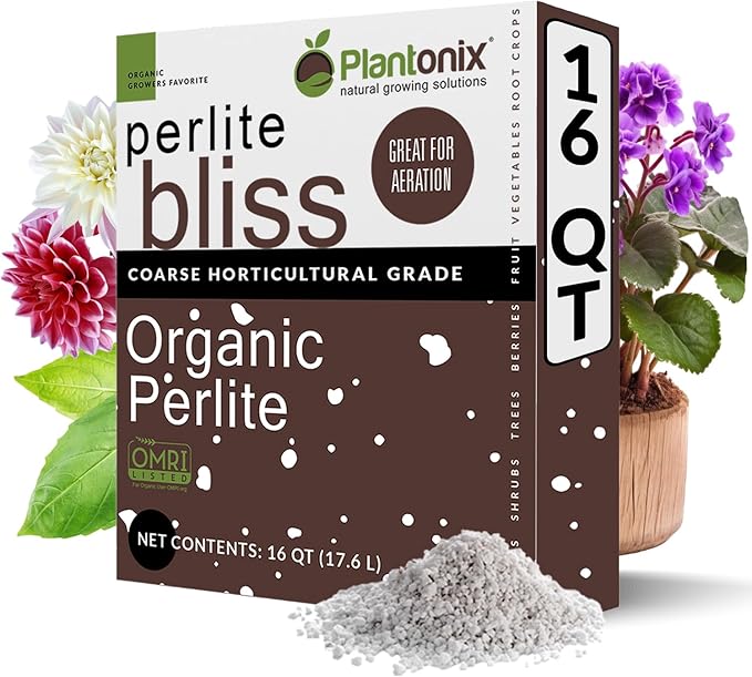 Perlite Bliss (16 Qts) - Organic Perlite for Plants Indoor Soil Amendment - Horticultural Perlite for Gardening &amp Seed Starting - Mixes Easily with Potting Soil Vermiculite &amp Coco Coir for P