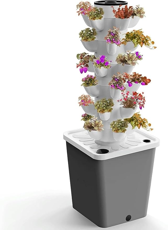 Indoor Hydroponic Growing Tower Growing Vertical Growing Tower 6 Layers 30 Plant Sites with Pump and Mobile Water Tank
