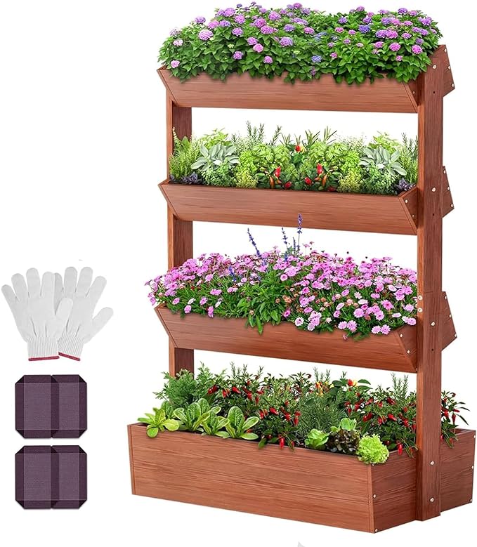 DoCred Vertical Wooden Raised Garden Bed 4 Tier Garden Planters Freestanding Wood Plant Stand Flower Rack Wooden Planter Box for Plants Herbs Flowers Vegetables Outdoor Indoor Gardening