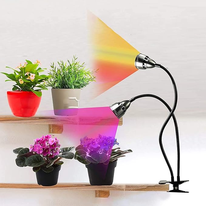 Grow Light for Indoor PlantsFull Spectrum Double Goosenecks Desk Clip Plant Lamp for Seedlings/Seeds/SucculentsColor Spectrum Changeable &amp Timer Setting 3H/9H/12H