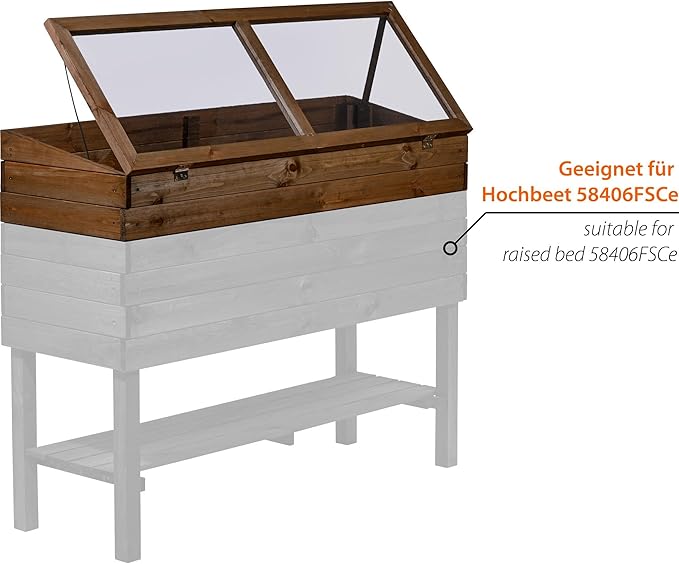 dobar® Wooden Cold Frame Attachment for Raised Beds - Cold Frame Box with Film - 117 x 40 x 26 cm - Dark Brown