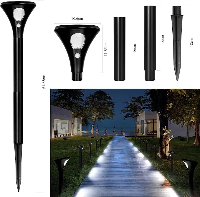 Solar Spot Lights Outdoor 2 PCS Motion Sensor Spotlight Outdoor Lighting Modes IP65 Waterproof Auto On/Off Stake Light for Yard Patio Path(Black)