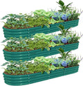 3 Pack 12x2x1FT Galvanized Raised Garden Bed Kit Oval Metal Ground Planter Box Outdoor Bottomless Planter Raised Beds for Vegetables Flowers Herbs Fruits Green
