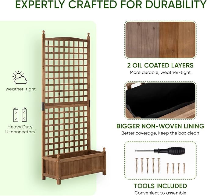 Idzo Raised Garden Bed with Trellis Durable Oil Coated Planter with Trellis 71 Inches Height Vertical Gardens Outdoors with Convenient Non Woven Lining for Better Plants Growing