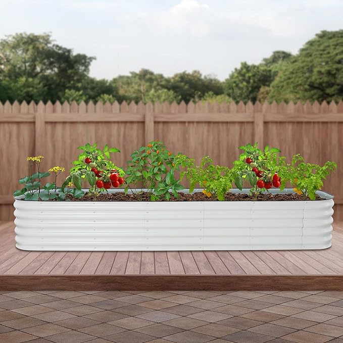 Raised Garden Bed 17 Tall 14 in 1 Modular Zinc-Aluminum- Stainless Steel Metal Garden Bed Outdoor Safe Raised Garden Bed Kit Raised Flower Box for Vegetables Plants Fruits