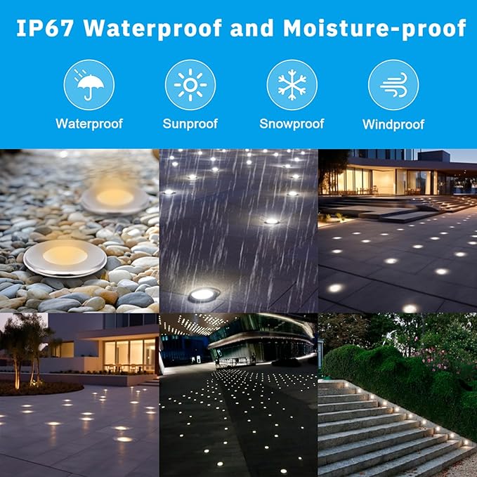210 LED Honeycomb Underground Light 3W DC12-24V IP67 Anti-Glare Low-Voltage Embedded Stainless Steel 304 Cover Suitable for Outdoor Ground Deck Square Park Courtyard(3000K 4Packs)