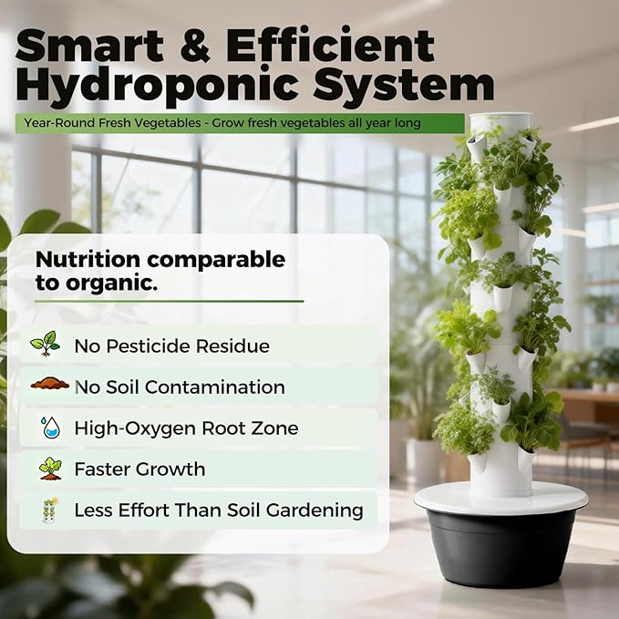 Hydroponic Garden 9 Tier 36 Cells Intelligent Timer 30L Water Space Saving Hydroponic Planter Save Water &amp Electricity for HerbsVegetablesFruitsTomato Black-IndoorWithLEDLight