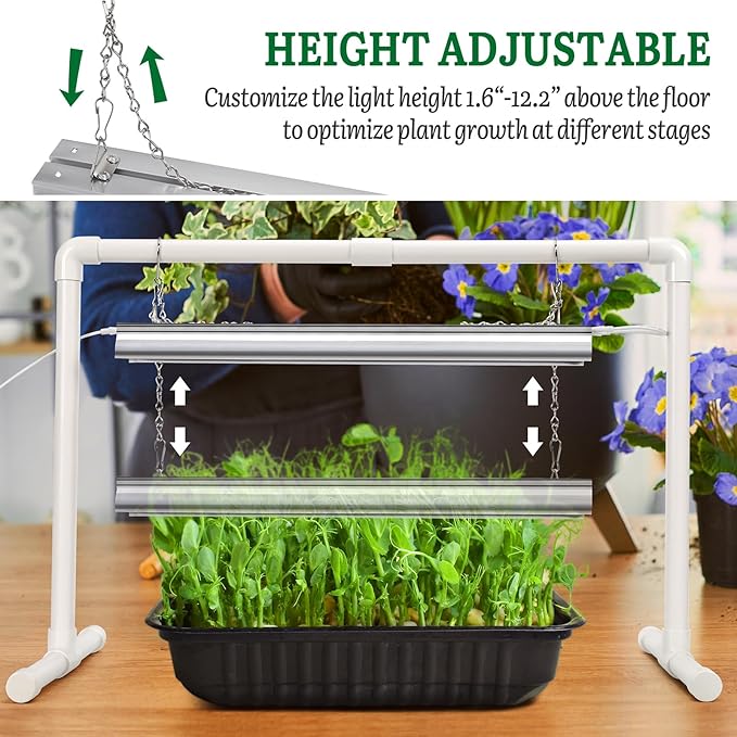 SOLIGT Grow Lights for Seed Starting 2FT LED Full Spectrum Seedling Grow Lights with 4 Brightness &amp 8/12/18H On Timer Adjustable Height Stand for Indoor Plants Seedlings Herbs &amp Vegetables