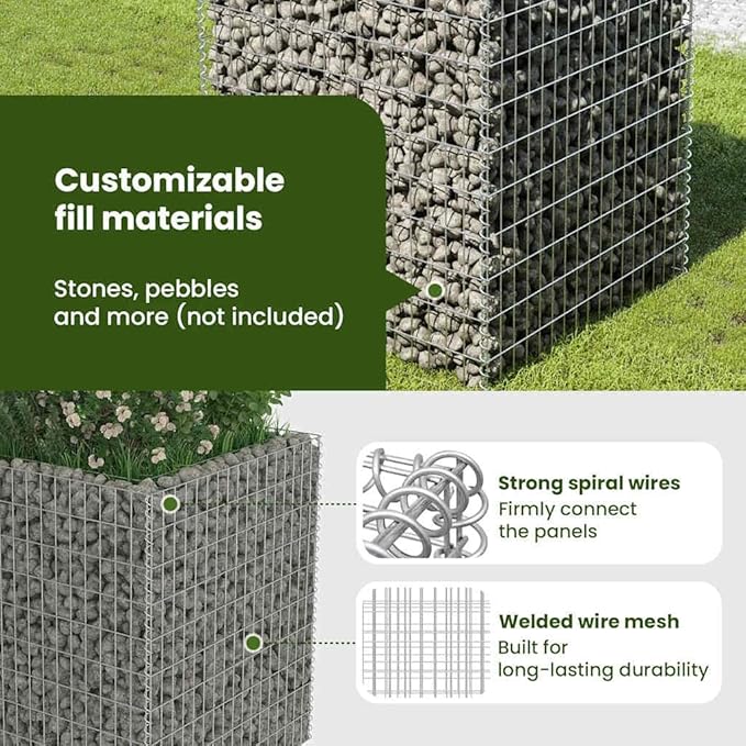 vidaXL Gabion Raised Bed in Galvanized Steel 35.4x35.4x39.4 – Proof Weather- High Load Capacity - Perfect Garden Patio Planter with Sturdy Grid - Silver