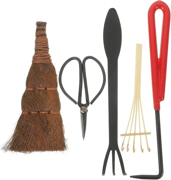 5pcs Bonsai Pruning Shears and Gardening Rake Tool Set for Plant Care Sturdy Hand Tools for Soil Cultivating and Bonsai Maintenance
