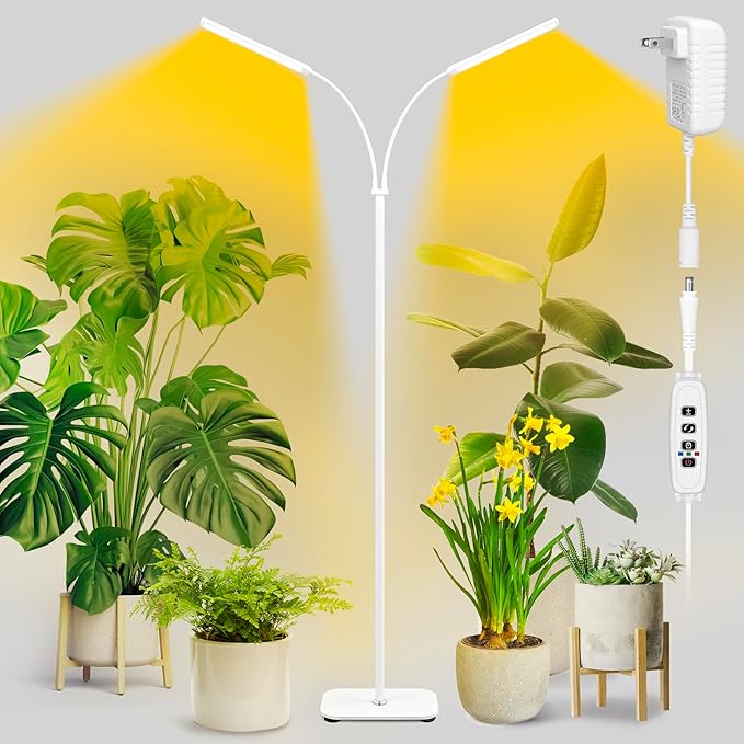 Plant Grow Light for Indoor Full Spectrum Dual Heads Grow Light 66.5in Extendable Stand144 LEDs10-Level Dimmable Auto Timer Adjustable Gooseneck Floor Lamp for Tall Large Plants