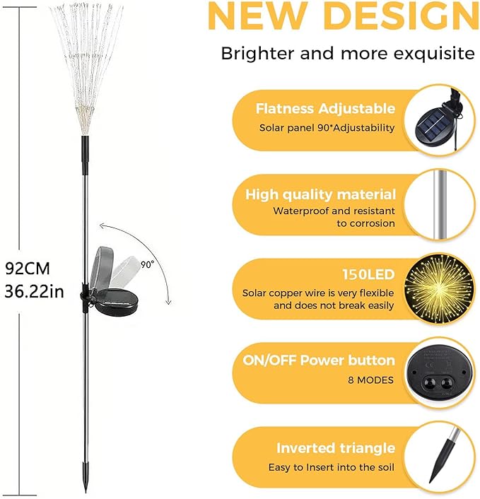 Banax Solar Garden Lights Outdoor Decor 4 Pack Christmas Lights 150 LED Solar Powered Stake Lights for Lawn Garden Pathway Yard &amp Holiday Decorations(Warm White)