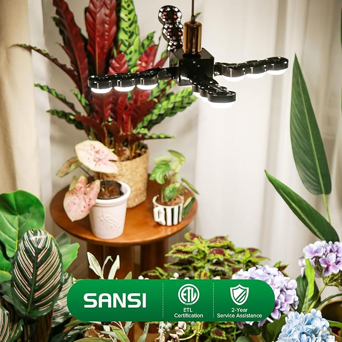 SANSI Grow Light for Indoor Plants 80W 8000 Lumen High PPFD Full Spectrum Plant Light with Remote Timer Dimmable E26 Base Folding Wings Grow Light for Middle Large Plants Greenhouse