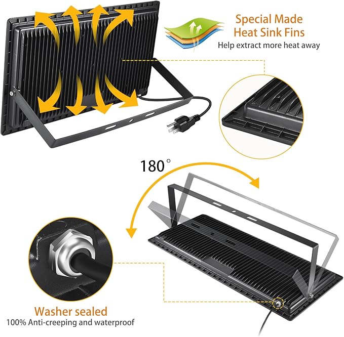 500W LED Flood Light Outdoor2750W Equivalent Super Bright FloodLight with Plug58600LM 5000K Daylight White IP66 Waterproof Commercial Lighting for Sports FieldsCountsArenaStadium
