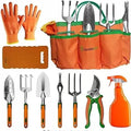 Garden Tool Set 10 Pieces Orange Heavy Duty Aluminum Hand Tools with Storage Bag Pruning Tools Shovel rake Gift for Men Women