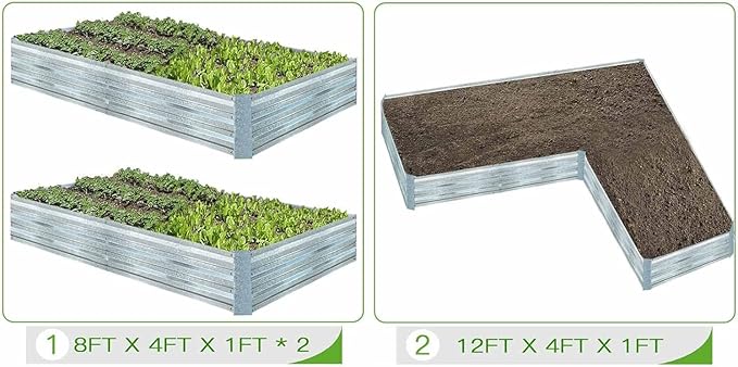 Large Garden Bed 8x4x1FT Set of 2 - Galvanized Steel Raised Planter Box for Vegetables Herbs &amp Flowers Outdoor Garden Beds Rust-Resistant &amp Durable