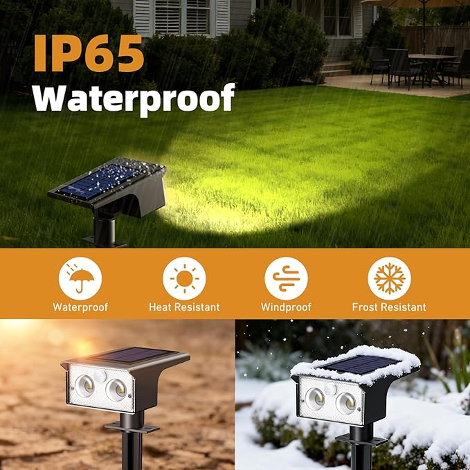 btfarm Solar Spot Lights Outdoor Waterproof 12 Pack/3 Modes Motion Sensor Lights Solar Powered Spotlights 2-in-1 Auto On/Off for Outside Pathway Yard Garden Landscape Lighting Warm White