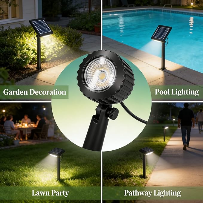 Solar Spotlight ABS Adjustable Waterproof Lighting IP68 Warm White Light for Courtyard Decoration - Solar Charging Durable ABS Material Versatile Outdoor Use