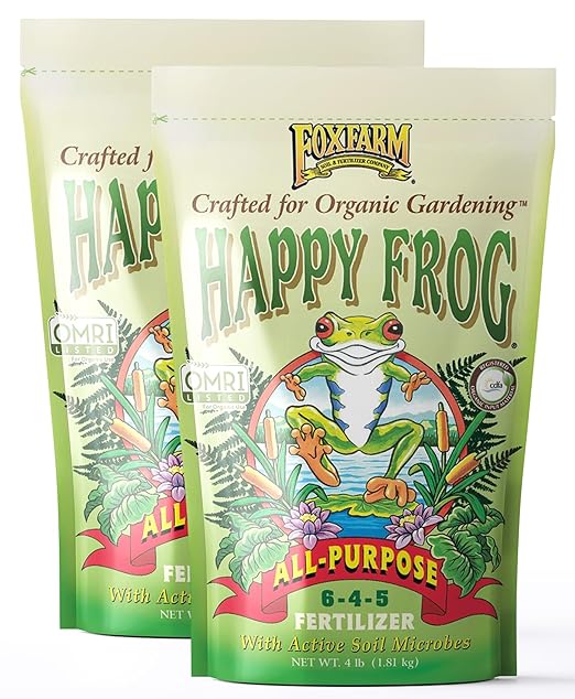 FoxFarm Happy Frog All Purpose Fertilizer - Slow Release Fertilizer for Flowers Vegetables &amp Ornamental Plants - Contains Soil Microbes &amp Mycorrhizal Fungi - OMRI Listed 4 lb Pack of 2
