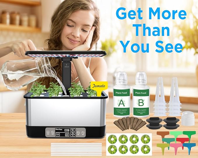 Hydroponics Growing System Indoor Garden Smart Indoor Herb Garden with Grow Light in Door Gardening System 8 Pods APP &amp WiFi Control Auto Timer Quiet Pump Stainless Gift for Women Mom Blac