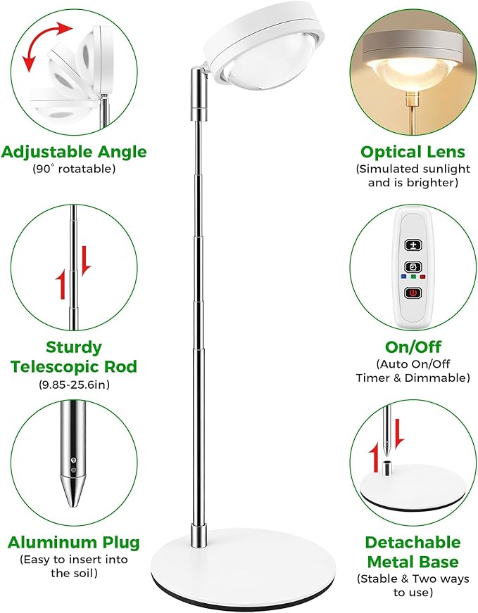 Plant Grow Light Full Spectrum Grow Lights LED Spotlight with Metal Base Desk Plant Growing Lamps with Auto On Off Timer 3/9/12H 6 Brightness Levels 9.8-25.6'' Adjustable Height