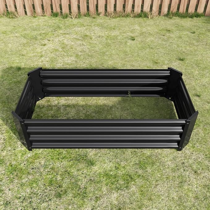 Metal Raised Garden Bed for Outdoor Use 6 ft x 3 ft x 1 ft Rectangle Planter Box for Vegetables Flowers and Herbs - Silver (Black with 4x2x1ft)