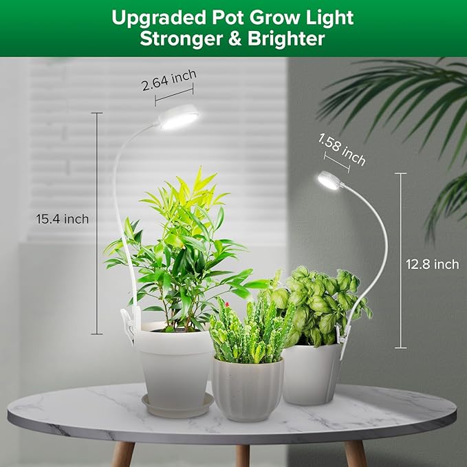 SANSI Grow Light for Indoor Plants Clip-on LED Full Spectrum Plant Lamp with 4-Level Dimmer Auto On/Off Timer (3/6/12 Hrs) - White 10W 1-Pack