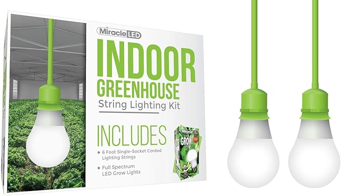 Miracle LED Single-Socket 6ft Corded Indoor Greenhouse Kit with Full Spectrum Ultra Grow Light Replacing 150W (2-Pack)