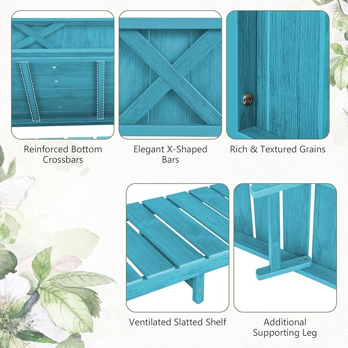 Raised Garden Bed with Legs HIPS Elevated Planter Box with Drainage Holes &amp Storage Shelf Standing Garden Box for Backyard Patio Balcony Deck Terrace (Blue 44” x 18” x 29”)