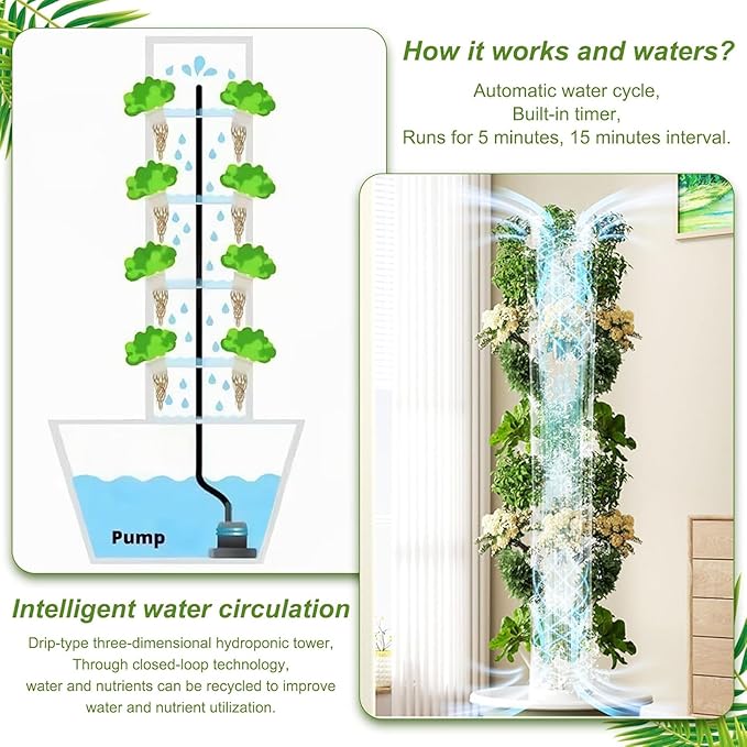 Hydroponics Growing System with LED Lights 5/7/9 Layers Indoor Vertical Hydroponics Tower Hydroponic Growing Kit with Automatic Water Circulation for Fruit and Vegetables 9Layer