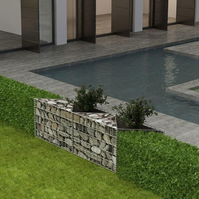 Festnight Outdoor Garden Gabion Stone Basket Planter Raised Vegetable BedSteel Garden Decoration Galvanized Steel 59 x 11.8 x 19.7