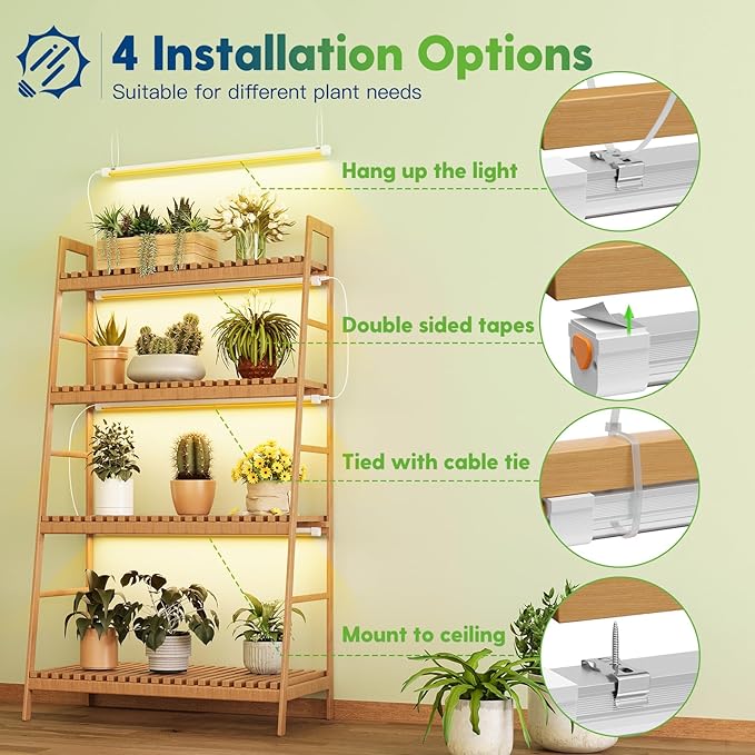 FREELICHT 6 Pack LED Grow Light 4FT (4 x 2FT) Grow Lights for Indoor Plants Sunlike Full Spectrum 40W+120W(4 x 30W) Linkable T8 Grow Light Strips for Greenhouse Plant Shelf Succulent Seeding