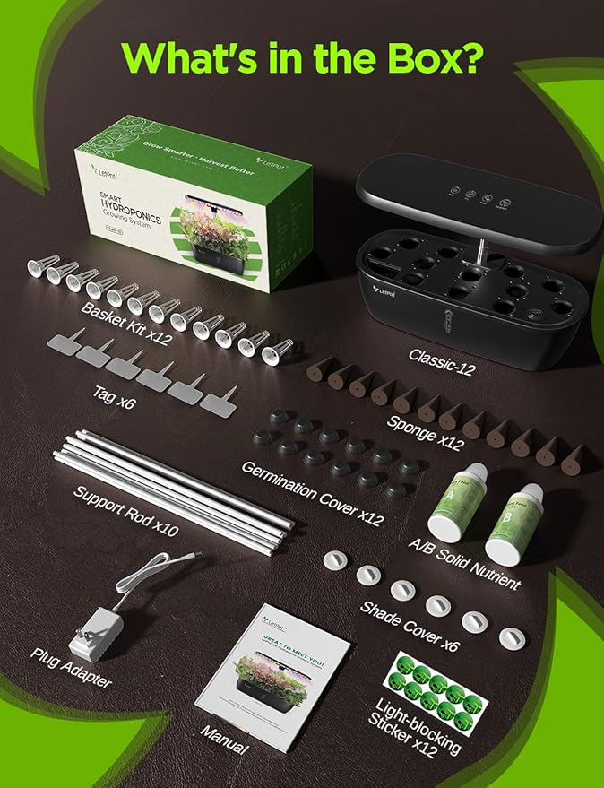 LETPOT Hydroponics Growing System 12 Pods Indoor Herb Garden Kit with 24W LED Grow Light 5.5L Water Tank &amp 16 Adjustable Height Smart Indoor Gardening System for Kitchen Home &amp Gift