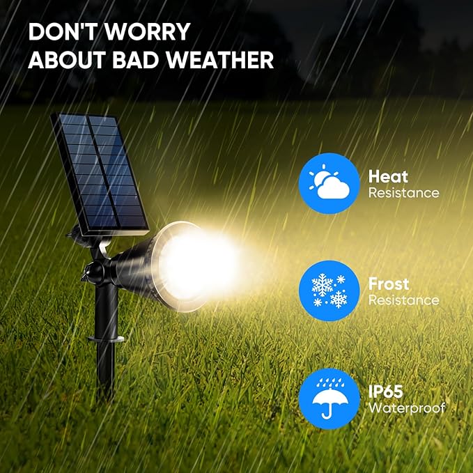 KEV 800 Lumens Solar Spot Lights Outdoor4 Pack 18 LEDs Solar Flood Lights with 2 Modes &ampAdjustable &ampIPX65 WaterproofSolar Spotlight for Driveway/Backyard/Patio Landscape/Tree/Garage(Warm Whi
