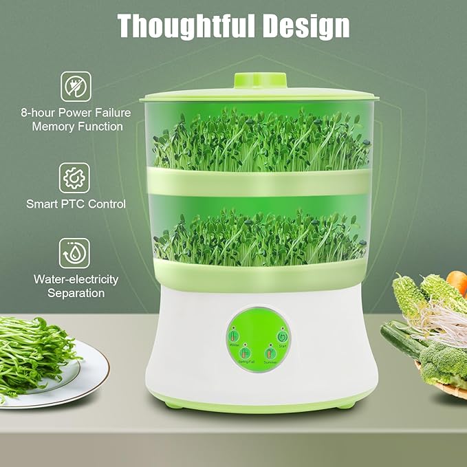 Automatic Bean Sprouts Machine 110V 2 Layers Smart Bean Sprouts Grow Kit with Blackout Cloth Sprout Maker for Grow Soybean Mung Bean Red Bean Radish Seedlings