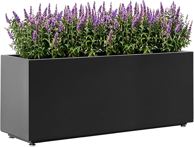 40Wx12Dx16H Metal Planter Raised Garden Bed Rectangular Planter Box for Outdoor Plants Vegetables &amp Vines Features Drainage Holes &amp Adjustable Feet Easy Assembly Black