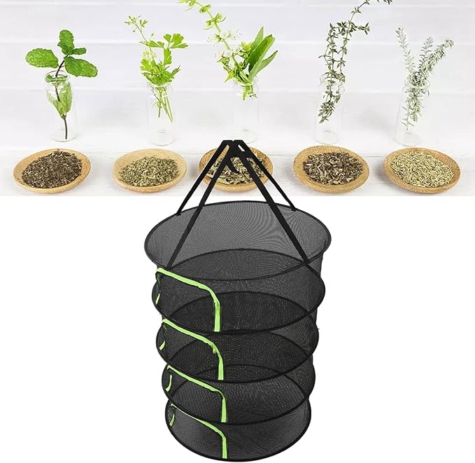 Herbs Drying Net Foldable Plant Drying Net 60cm Diameter Herbs Buds Dry Net with Storage Bag for Outdoor (4th Floor)